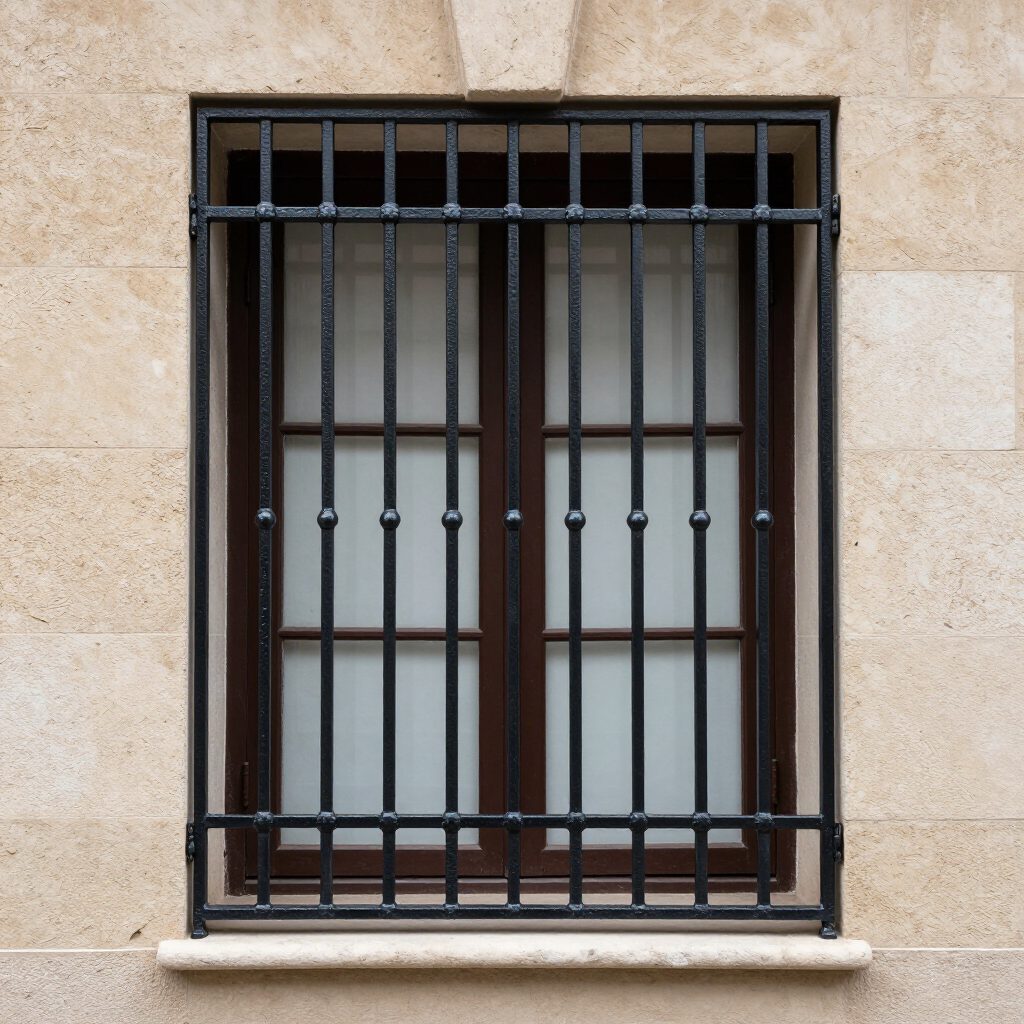 Iron security window grille on a property